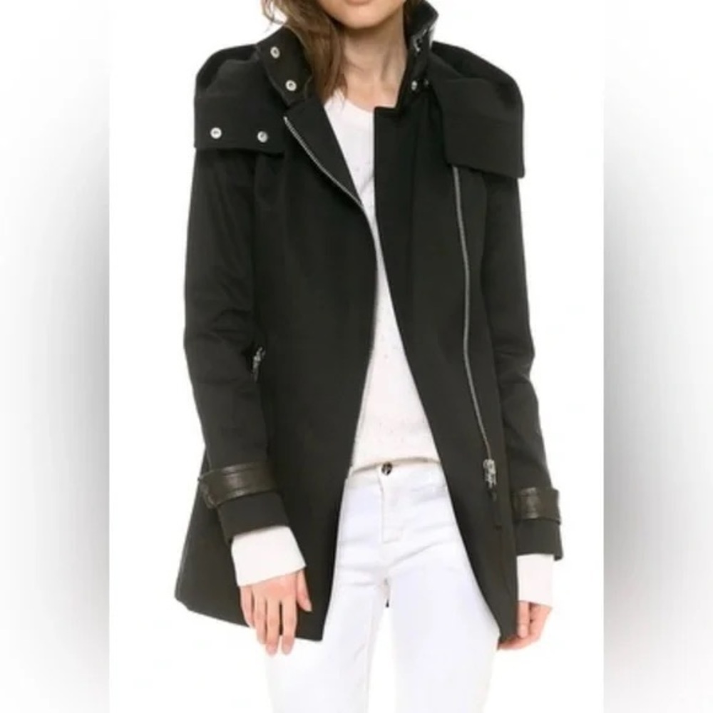 Mackage Darby Leather Trimmed Trench Jacket in Black